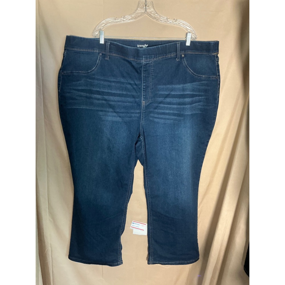 Terra & Sky Capri Jeans Womens 4X Dark Wash Excellent Pull On Stretch Denim
